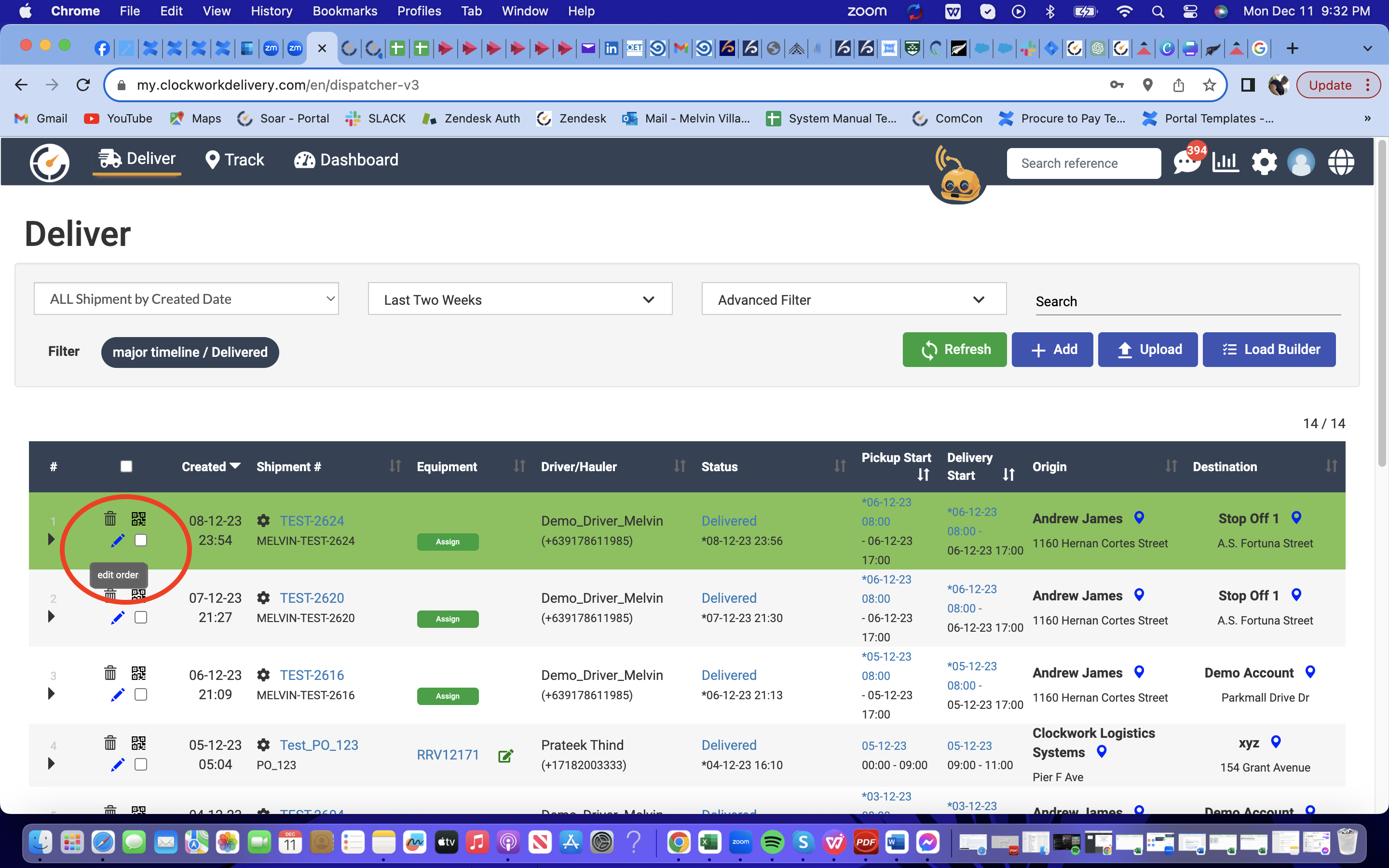 Edit Origin and Destination as a Shipper Clockwork Logistics Systems