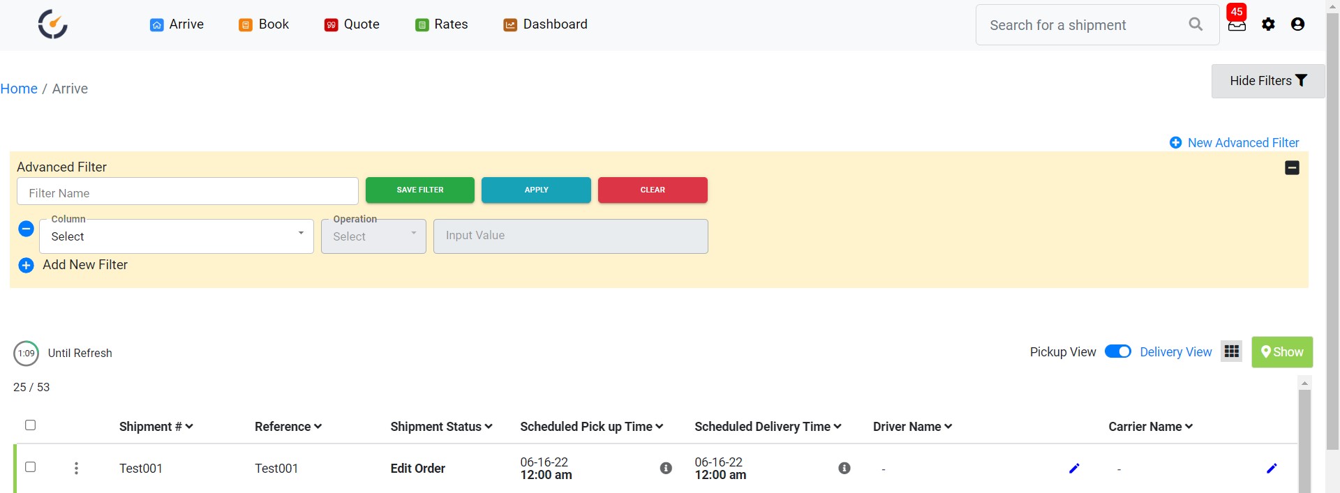 Portal Advanced Filter Clockwork Logistics Systems